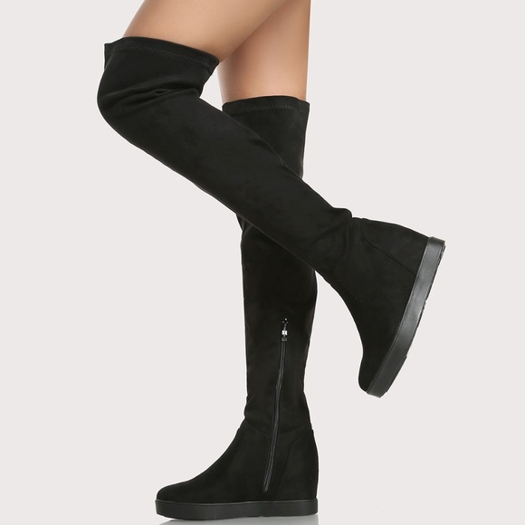 NEW🔥Stretchy Over Knee Boot Hidden Wedge Heel Zip - Picture 2 of 4